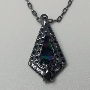 Vintage Gun Metal Gray Color Pendant and Chain Necklace, Estate